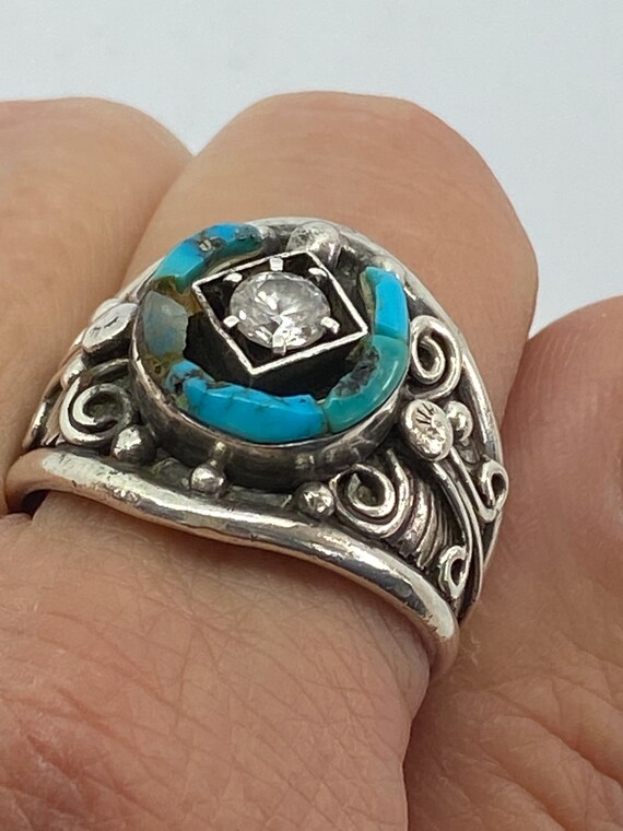 Handmade Sterling Silver And Turquoise Navajo Rin… - image 4