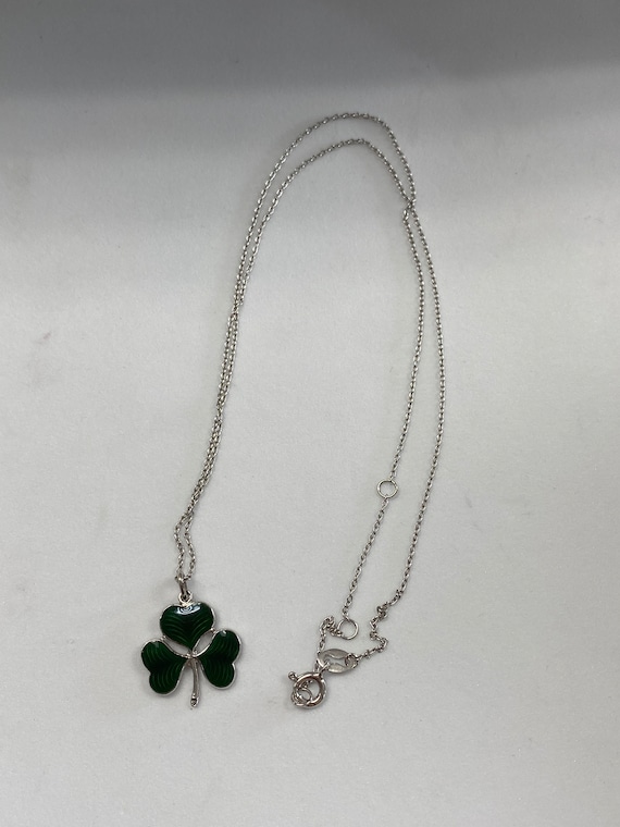 Sterling Silver and Green Enamel Clover Pendant