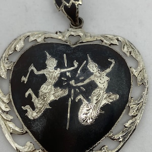 Vintage Sterling Silver And Black Enamel Siam Pendant