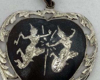 Vintage Sterling Silver And Black Enamel Siam Pendant