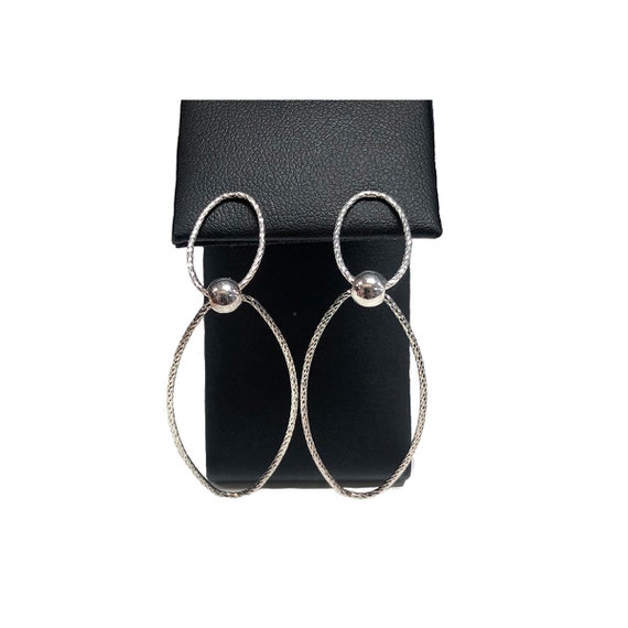 Silver Textured Loop Earrings - image 1