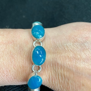 Mexico Silver and Teal Sheeny Glass Bracelet
