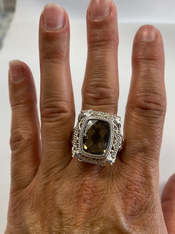 Sterling Silver Smokey Quartz Statement Ring - image 7