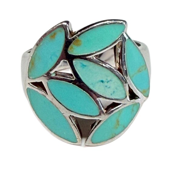 Silver & Turquoise Leaf Ring - image 1