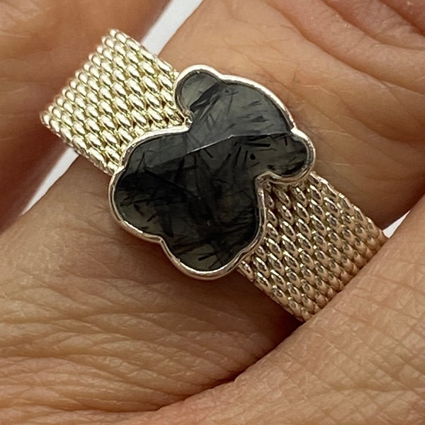 Sterling Silver TOUS mesh Tourmaline Quartz Bear Ring