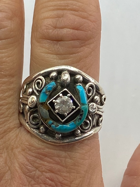 Handmade Sterling Silver And Turquoise Navajo Rin… - image 1