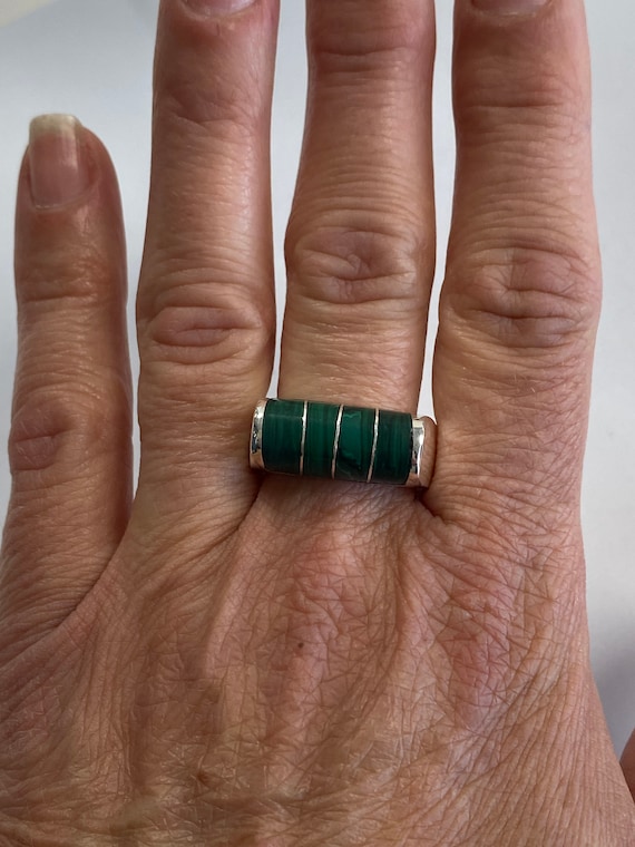 Mexico Silver and Malachite Statement Ring - image 2