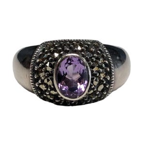 Silver Marcasite & Amethyst Ring