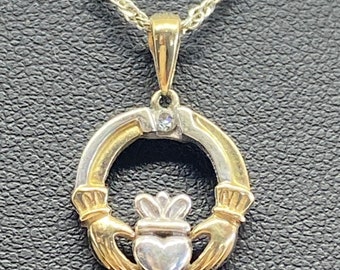 Solvar Claddagh 14k Gold With Diamonds Necklace