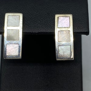 Vintage Sterling Silver Pink Mother Of Pearl Inlay Bar Earrings