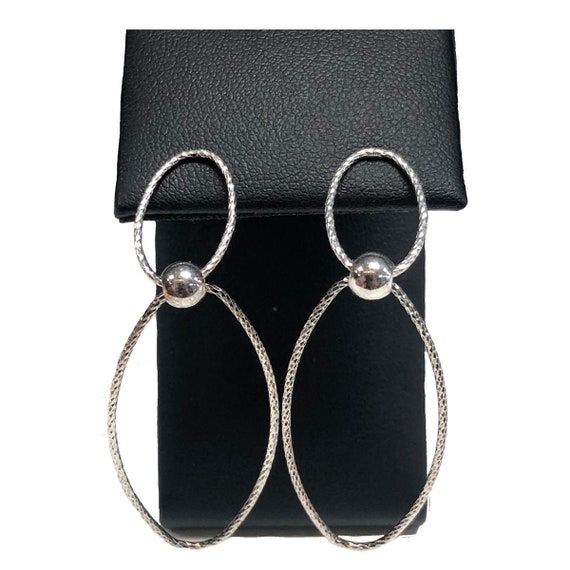 Silver Textured Loop Earrings - image 2