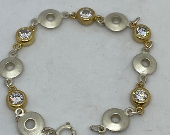 Sterling Silver And Gold Plated Sterling Silver Bracelet With Cubic Zirconia
