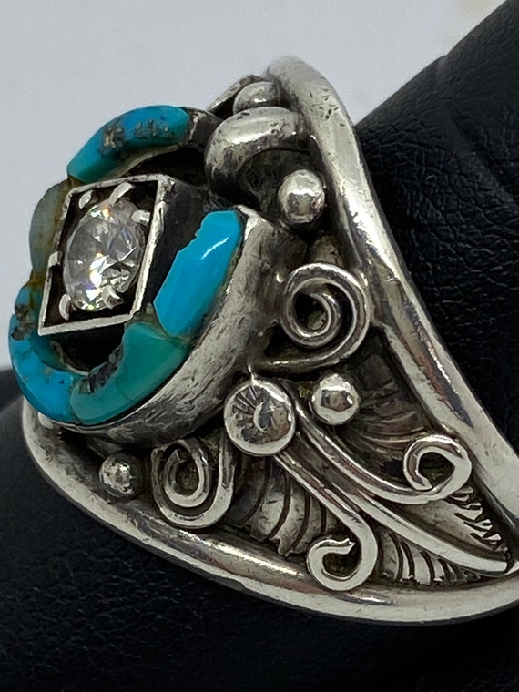 Handmade Sterling Silver And Turquoise Navajo Rin… - image 2