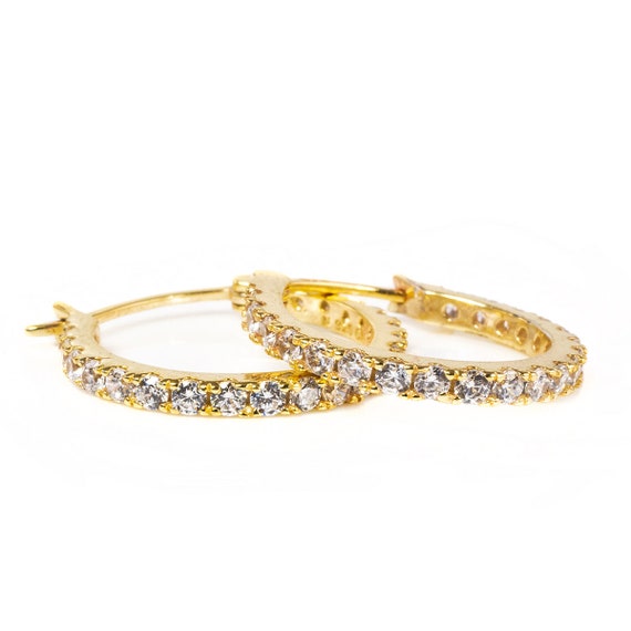 Gold Plated Cubic Zirconia Hoop Earrings