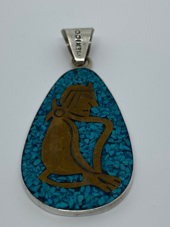 Double Sided Turquoise and Onyx Inlay Pendant