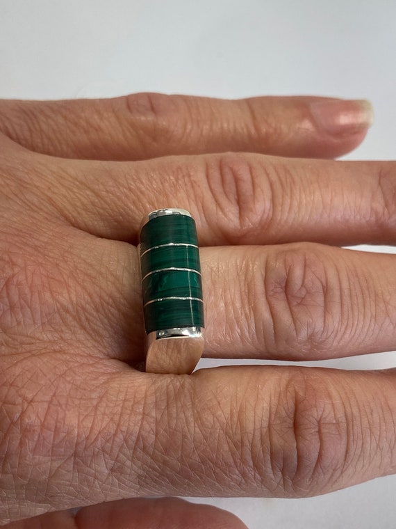 Mexico Silver and Malachite Statement Ring - image 5