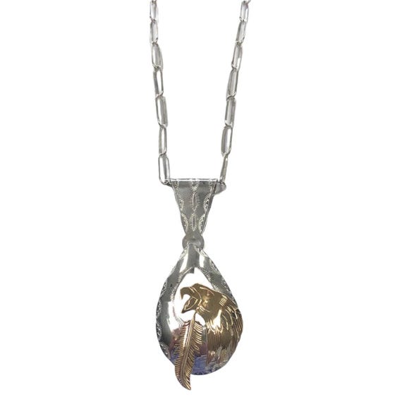 Native American Silver Two Tone Eagle Necklace - image 2