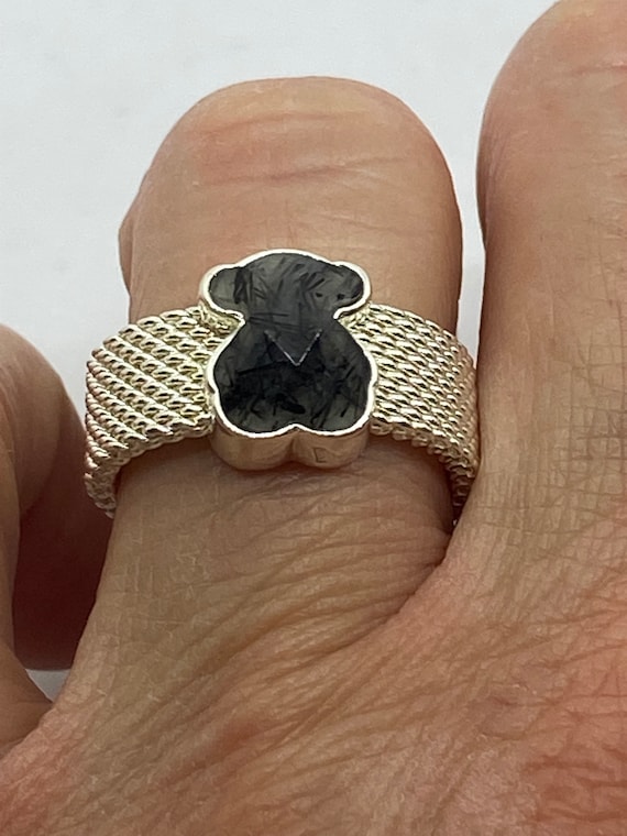 Anillo TOUS de malla con oso de cuarzo y turmalina de plata de primera ley  - Etsy México