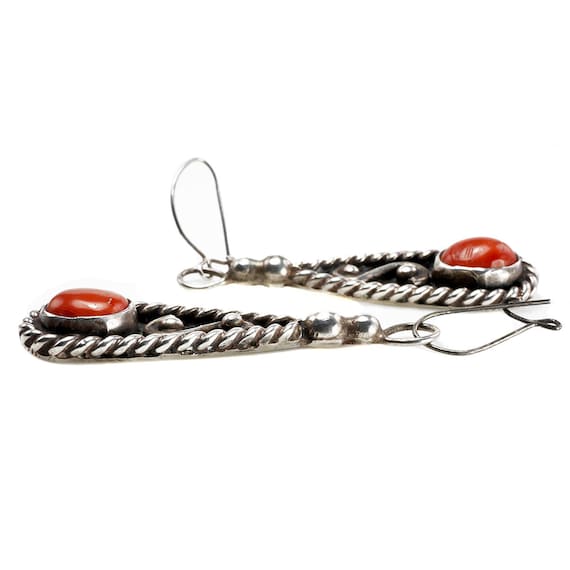 Native American Silver & Coral Dangle Earrings - image 4