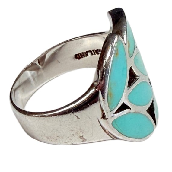 Silver & Turquoise Leaf Ring - image 2