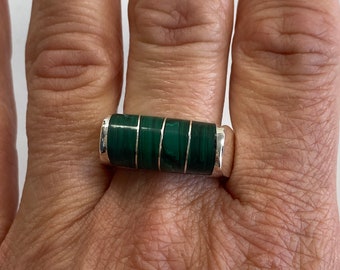 Mexico Silver and Malachite Statement Ring
