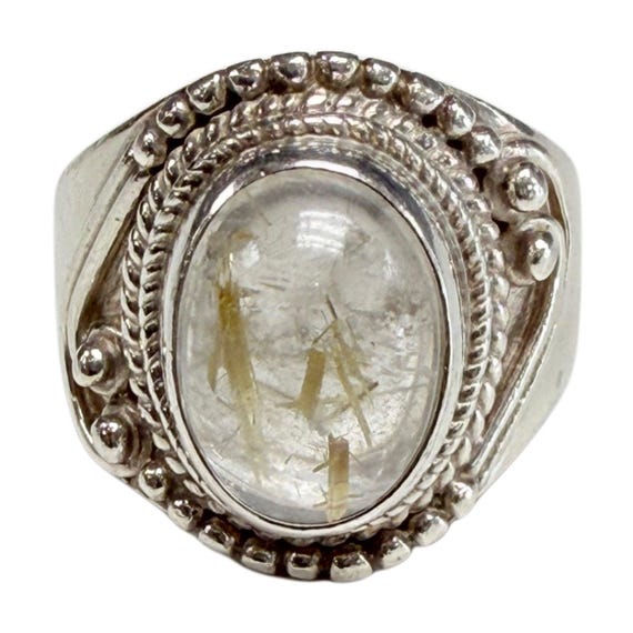 Silver & Golden Rutilated Quartz Ring