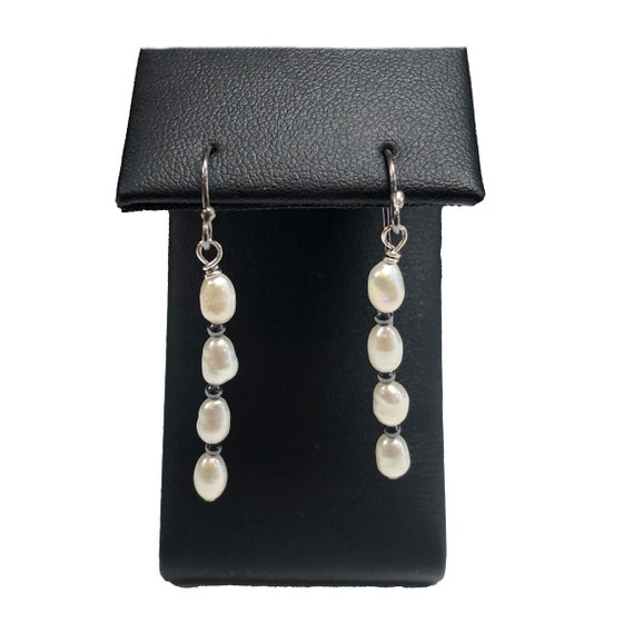 Silver & Pearl Drop Earrings - image 1