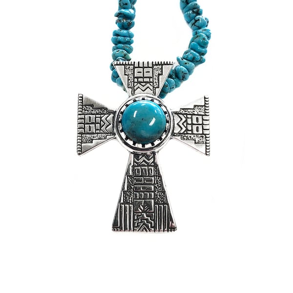 Roderick Tenorio & Carolyn Pollack RMT Silver and Turquoise Cross Necklace