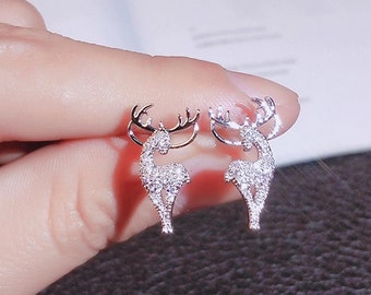 Polytree Earrings Elk Antler Shape Ear Stud Faux Moonstone Earrings Jewelry Gift for Women Girls 