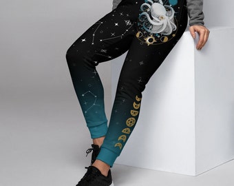 Eco-Friendly Recycled Sweatpants | Artistic Witchy Sweatpants with Nautical Octopus Art | Women's Joggers