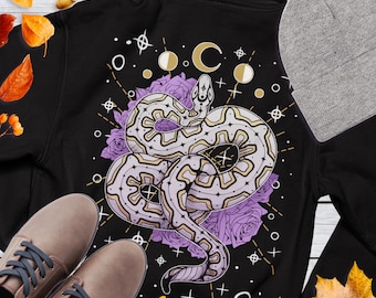 Ball Python Hoodie Witchy Whimsigoth Boho Schlange Jacke Premium Full Zip Back Print Hoodie
