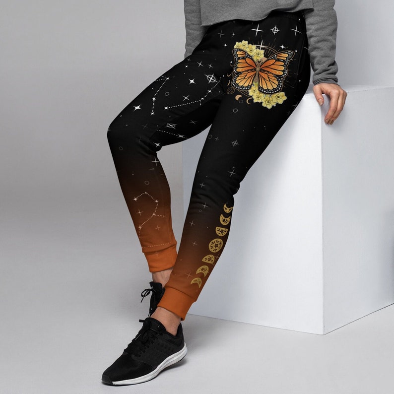 Eco-Friendly Recycled Sweatpants | Artistic Witchy Sweatpants with Monarch Butterfly Art | Women's Joggers