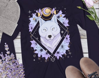 Wolf Shirt Witchy Wolf Full Moon Shirt Heks Unisex Lange Mouw Tee