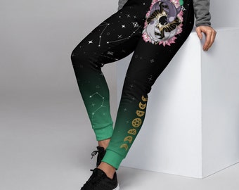 Pantalon de survêtement recyclé respectueux de l'environnement | Pantalon de survêtement artistique Witchy avec illustration de poissons koi | Pantalons de jogging pour femmes