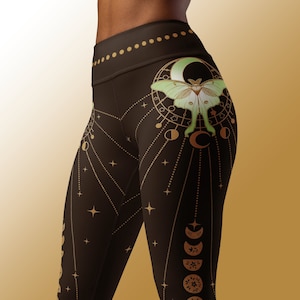 Luna Moth Witchy Yoga Leggings Hippy Boho Esoteric Luna Moth Meditation Pants