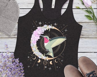 Hummingbird Tank Top | Celestial Crescent Moon Yoga Top | Women's Racerback Tank