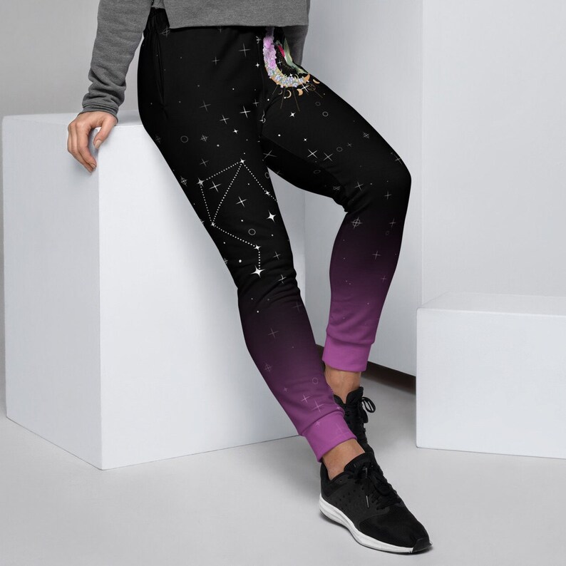 Eco-Friendly Recycled Sweatpants | Artistic Witchy Sweatpants with Hand-Drawn Floral Hummingbird Art | Women's Joggers