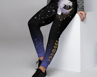 Milieuvriendelijke gerecyclede joggingbroek | Artistieke Witchy joggingbroek met poolvos kunst | Dames joggingbroek