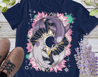 Koi Fish Shirt Koi Art avec Lotus Shirt Witchy Clothing Boho Hippie T-Shirt unisexe à manches courtes