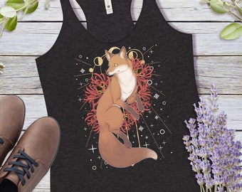 Red Fox Tank Top | Witchy Celestial Fox Yoga Shirt | Women's Racerback Tank