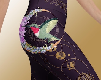 Kolibri Yoga Leggings | Witchy Whimsigoth Boho Hippie Kolibri Yoga Hose