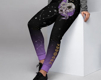 Eco-Friendly Recycled Sweatpants | Artistic Witchy Sweatpants with Hand-Drawn Ball Python Art | Women's Joggers