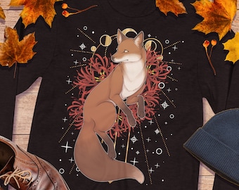 Camisa Witchy Fox Outono Red Fox Lycoris Radiata Camiseta unissex de manga comprida