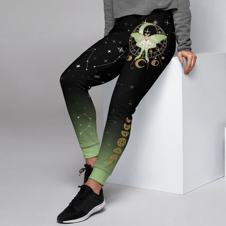 Eco-Friendly Recycled Sweatpants | Artistic Witchy Sweatpants with Luna Moth Art | Women's Joggers