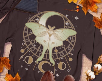 Sweat à capuche Luna Moth Sweat à capuche unisexe bohème ésotérique hippie impression au dos
