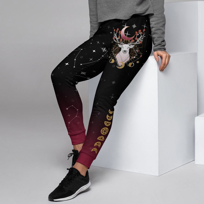 Eco-Friendly Recycled Sweatpants | Artistic Witchy Sweatpants with Deer Art | Women's Joggers