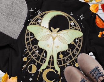 Luna Moth Hoodie Witchy Whimsigoth Boho Moth Jacket Premium Full Zip Back Print Hoodie