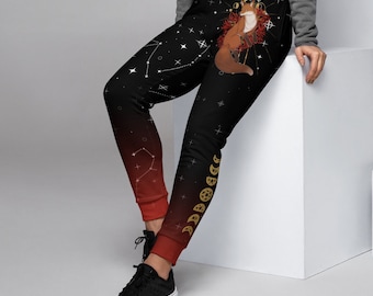 Eco-Friendly Recycled Sweatpants | Artistic Witchy Sweatpants with Red Fox Art | Women's Joggers