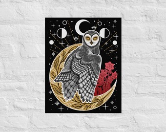 Barn Owl Wall Art - Premium Witchy Whimisgoth Barn Owl Art Poster