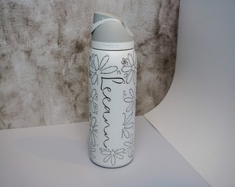 Personalized Owala FreeSip Bottle - Flower Design-Teacher Gift + Bachelorette Gift+Other Hobbies/Jobs.